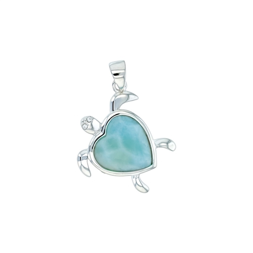 925 Sterling Silver Larimar Heart Shape Turtle Pendant 3.33 gm